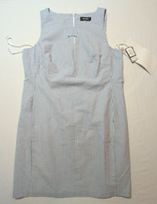 NWT Nine West Seersucker Dress Women's Size 16 Navy & White Striped Sleeveless