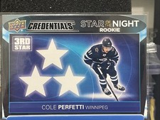 2021-22 Upper Deck Credentials Rookie 3rd Star of the night Cole Perfetti #3SR-2