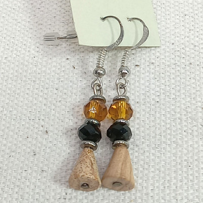 Handmade Native American Beaded Dangle Hook Earrings Black & Orange beads