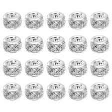 20Pcs 8mm Rhinestone European Beads, Large Hole Crystal Beads, Light Grey