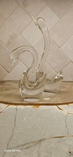 2 Large Art Glass Swans Clear Glass With Mirrors Hand-blown Beautiful Euc