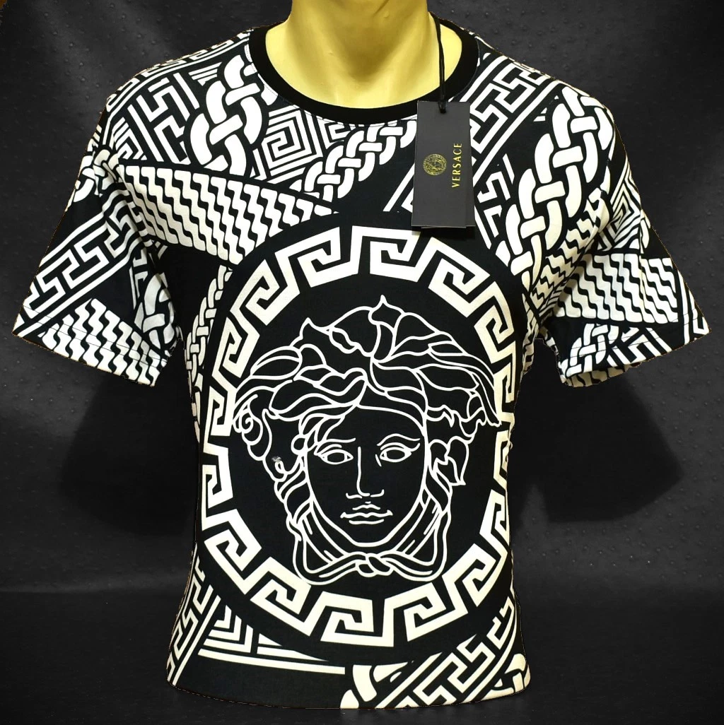 Men's Short Sleeve Versace T-Shirt Black Chain Crewneck Size XL