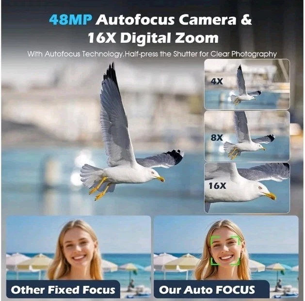 Cámara digital 4K 48MP zoom 16X pantalla abatible cámara de vlogging + tarjeta de 32 GB Foto 2 de 4