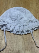 Baby Eyelet Lace Hat Bonnet Girls 6-12 Months White Ruffle Ties Spring Summer