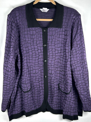 Exclusively Misook Purple Textured Knit Button Front Cardigan Jacket Plus 3X