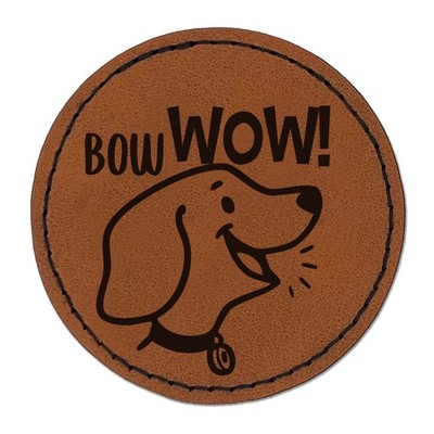 Bow Wow Impressed Puppy Dog 2.5'' Leather Round Engraved Iron-On Patch - Brown