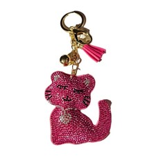 Pink Kitty Cat Keychain, Rhinestone Bag Bling, Backpack Purse Charm, Free Ship