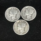 Lot Of 3 Mercury Dimes  1936 P, 1937 P, 1938 P 90% Silver Circulated US Coins