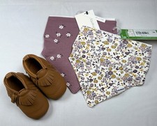 Baby Girl Floral Bibs 2  Moccasin Booties 3-6 Months. New w/ Tags