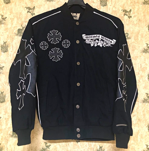 Watson Hearts Black Embroidered Skull Cross Bomber Jacket Snap-Front Button XS video thumbnail