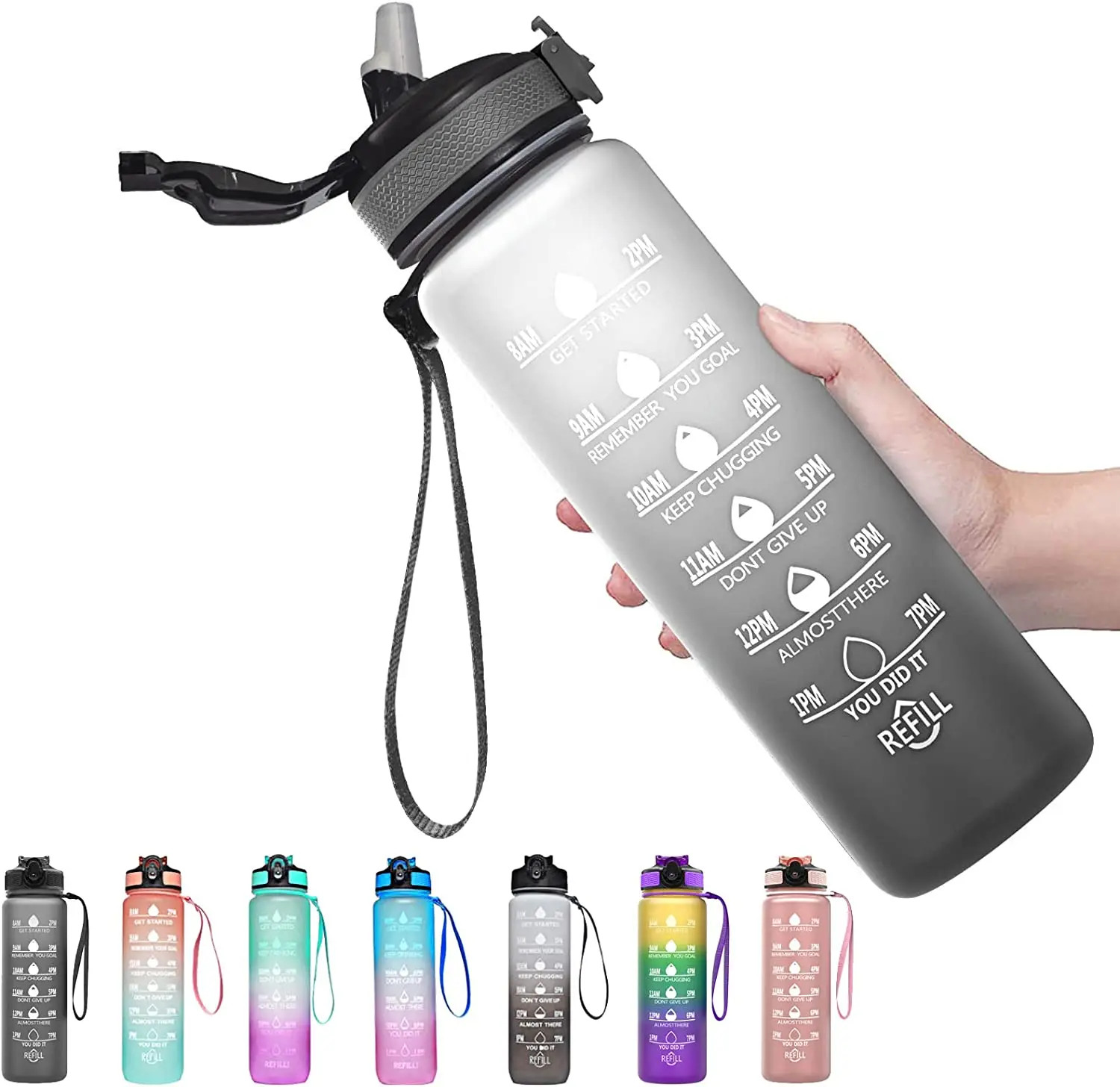Straw Cup 1 Litro With Time Maker Leak-proof Bpa Free Fro