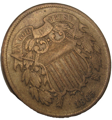 1865-P  TWO 2 CENT PIECE BROWN 1c NICE BUY IT NOW FREE SHIPPING $ 59