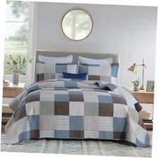 Quilts Queen Size - 100 Cotton Plaid Queen Queen 90"x98" Blue/Brown