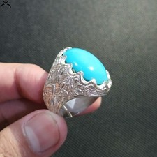 Premium Neyshabur Turquoise Feroza Ring 925 Silver Handmade Gift for Men  Women