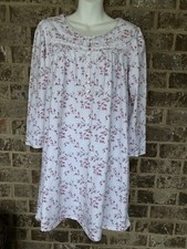 Eileen West Pink Floral Nightgown Size S Long Sleeve Button Lace Trim Cotton