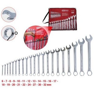 KS Tools 5170043 Wrench Set 21pcs 6-32mm Chrome Vanadium Steel Roll-Up Case 