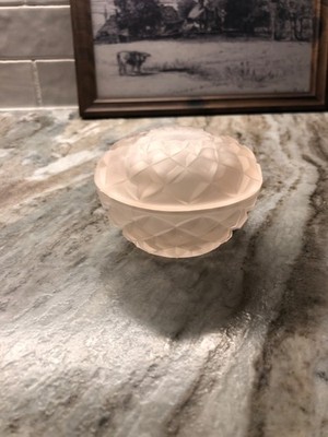 Vintage Pink Satin Frosted Glass Powder or Trinket Box