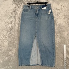 Old Navy Drapey Denim Maxi Skirt 8 NWT Medium Wash Mid Rise Front Split Boho