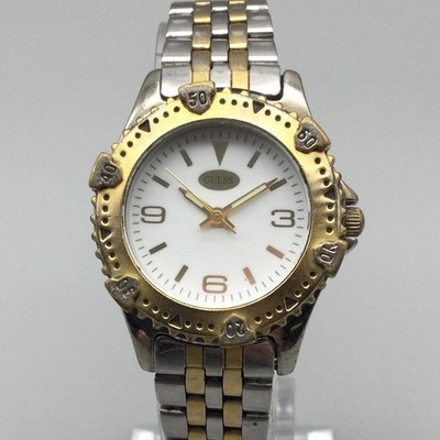 Vintage Guess Womens Watch 30mm Two Tone Steel Bracelet 1995 New Battery 6.75''