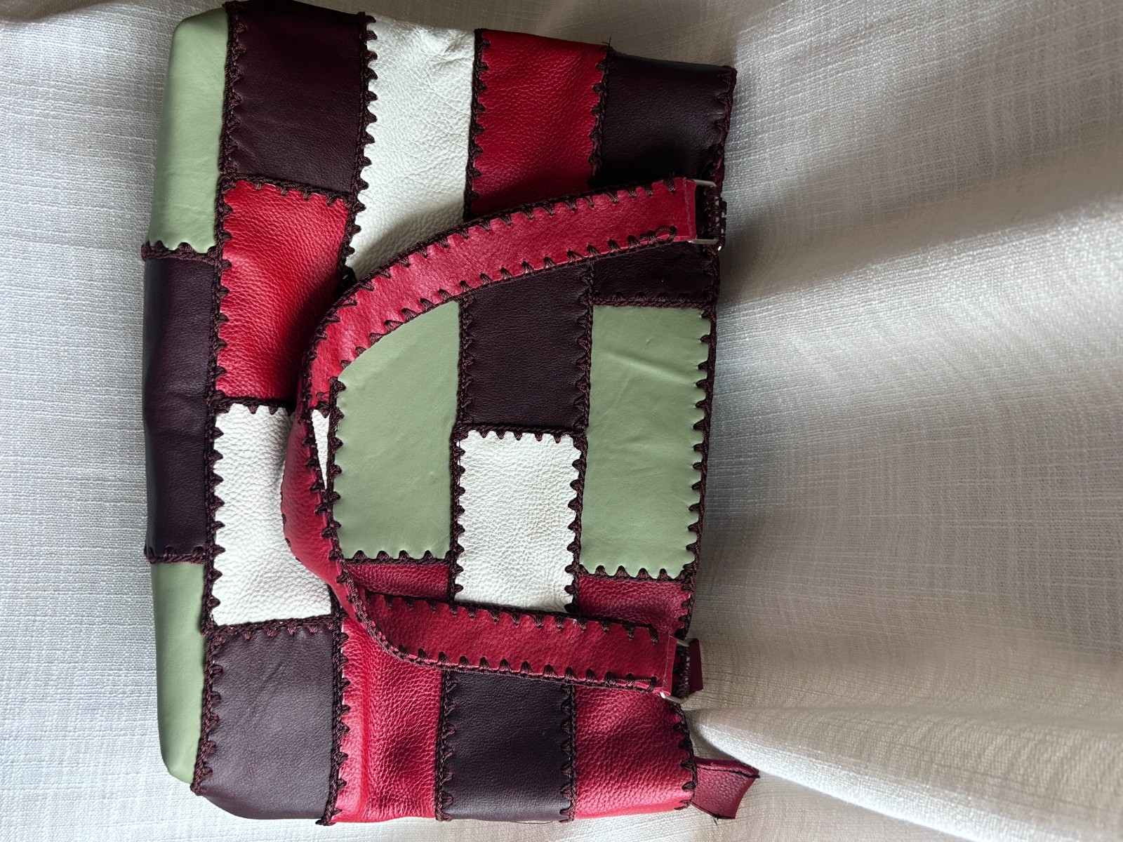 Handmade Leather Patchwork Shoulder Bag - image 4