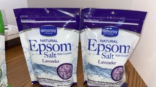 2 Amoray Premium Epsom Salts Lavender All Natural Calming 16 oz Bath Crystals