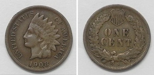 X6140  1908-S Indian Head Cent Penny 1c, VF/XF