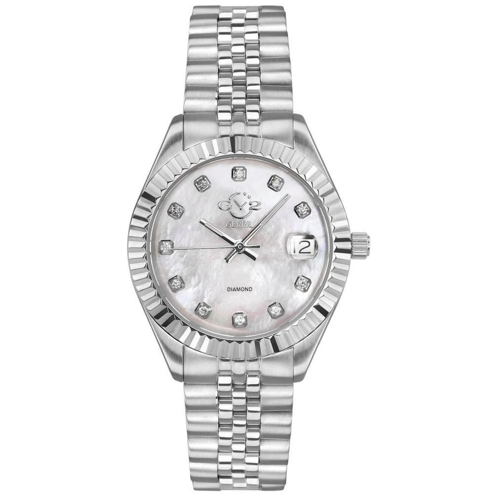 GV2 By Gevril Women's 12405 Naples MOP Dial Diamond Swiss Stainless Steel Watch