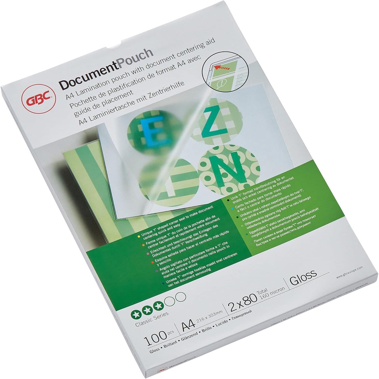 Pochettes plastification GBC A4 brillant pour éviter les papiers déchirés et les taches de café