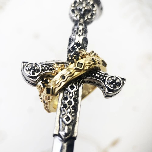 Grande spada con corona ciondolo moda vintage gioielli Europa sterling 925 - Foto 17 di 24