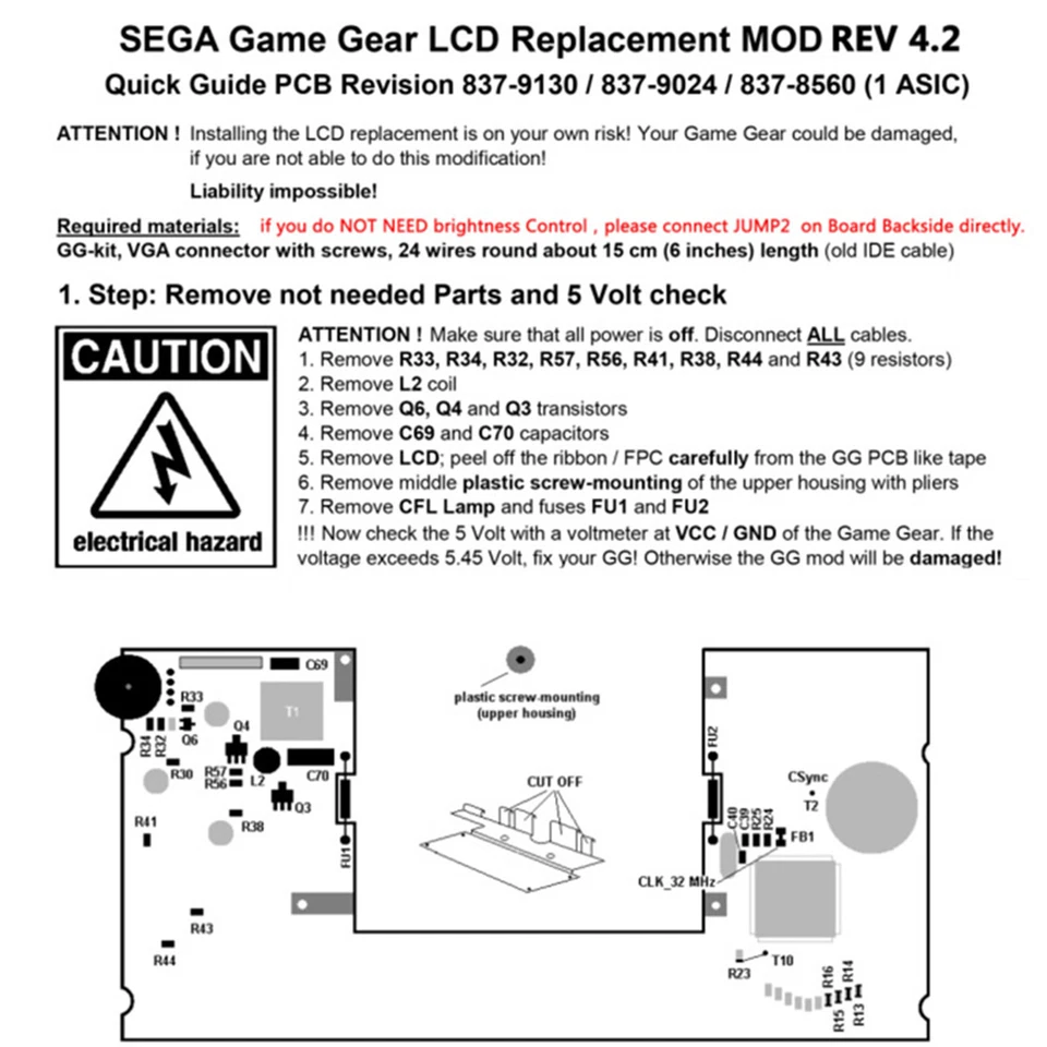 For Sega Game Gear GG V4.2 Low Power Adjustable Brightness LCD Screen +Cable Kit - Image 4 of 4