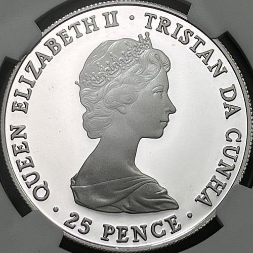 TRISTAN DA CUNHA. 1980, 25 Pence, Silver - NGC PF68 - Top Pop 🥇 Queen Mother - Picture 6 of 7