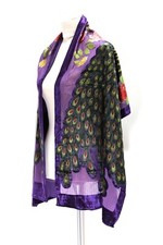 Elegant Purple Color Peacock Silk Burnout Velvet Shawl Scarf Wrap