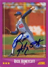 Rick Honeycutt autographed baseball card (Los Angeles Dodgers) 1988 Score #87