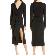 Good American Shimmer Wrap Dress Womens Size 2 Black Long Sleeve