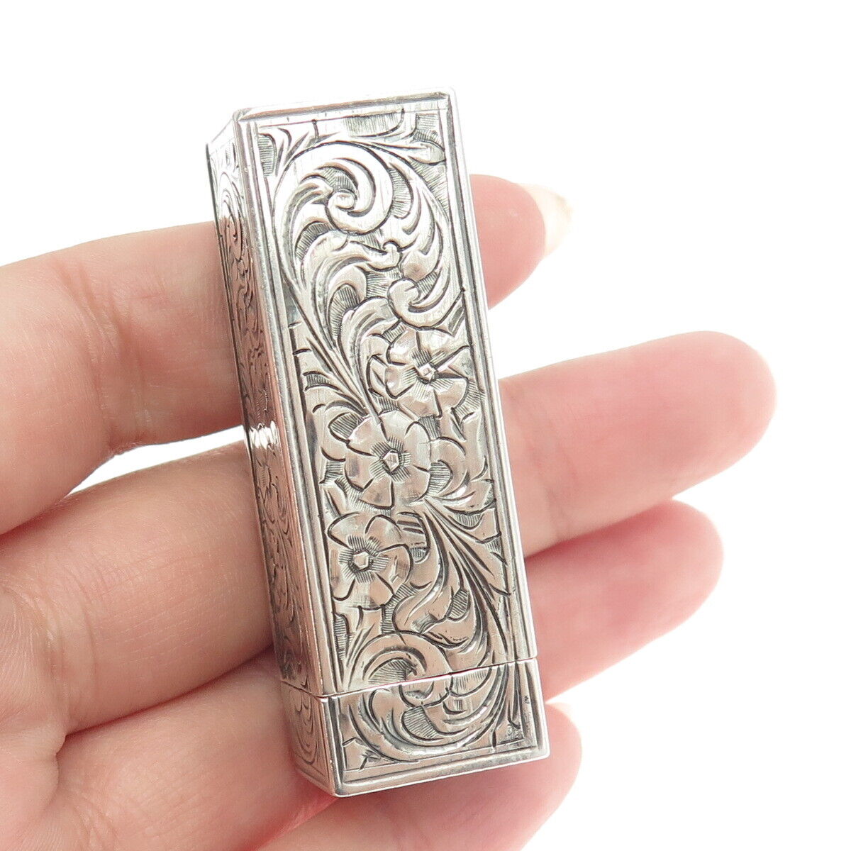 800 Silver Antique Art Deco Italy Real Turquoise Tube Slide Lipstick Case