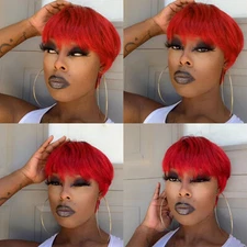 Women Red Short Pixie Cut Wigs with Bangs Fashion Party Wigs Cosplay Wigs 