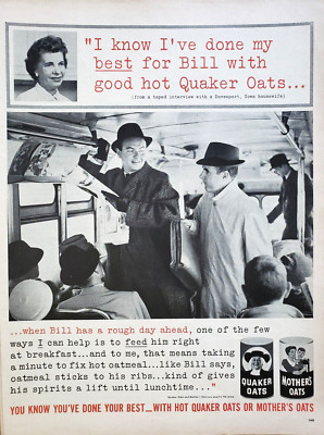 PRINT AD Hot Quaker Oats Mothers Oats 1960 10.5x13 Men on Bus Davenport Iowa