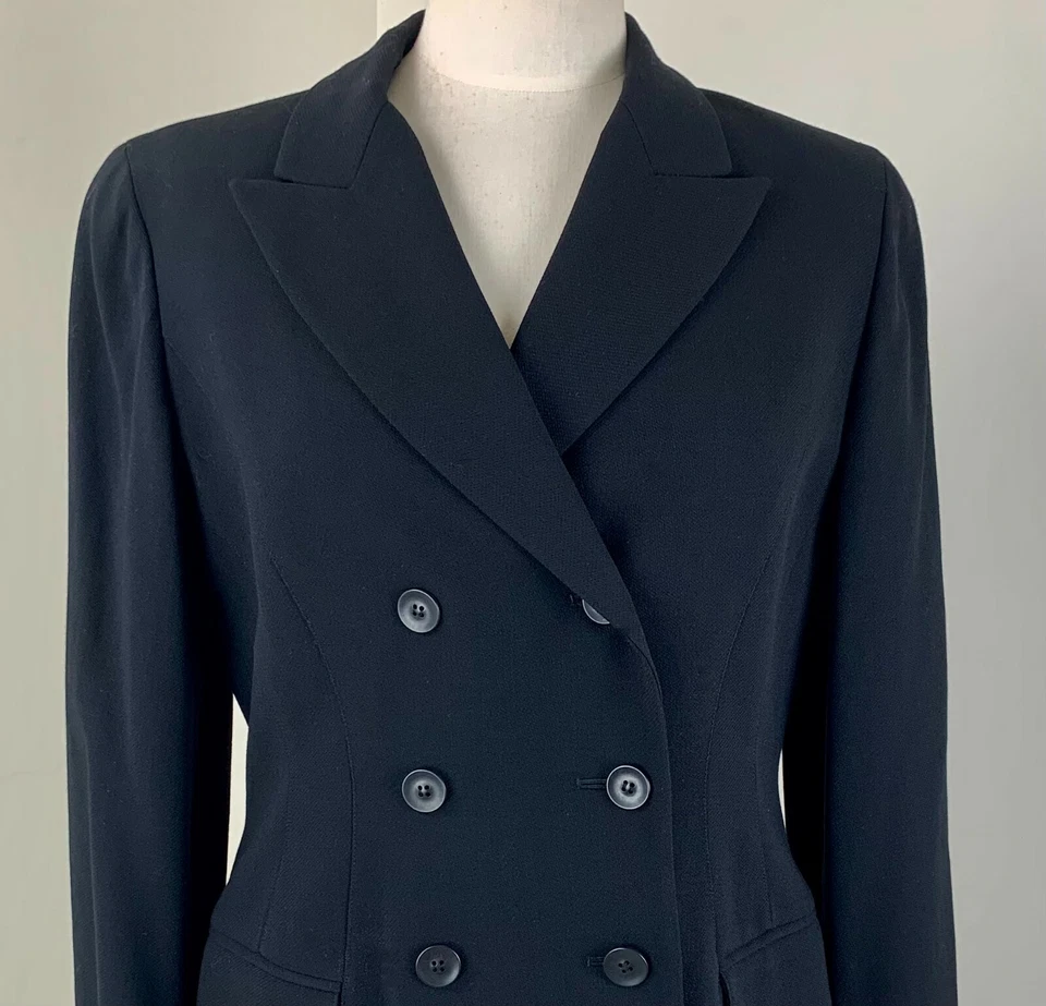 1990 Emanuel Ungaro Black Double Breasted Blazer 38 Wool Jacket Fitted Excellent - Image 3 of 4