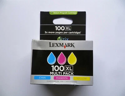3 x Original Lexmark 100 XL cyan magenta jaune MultiPack Lot de 3 ColorSet - Photo 1/3