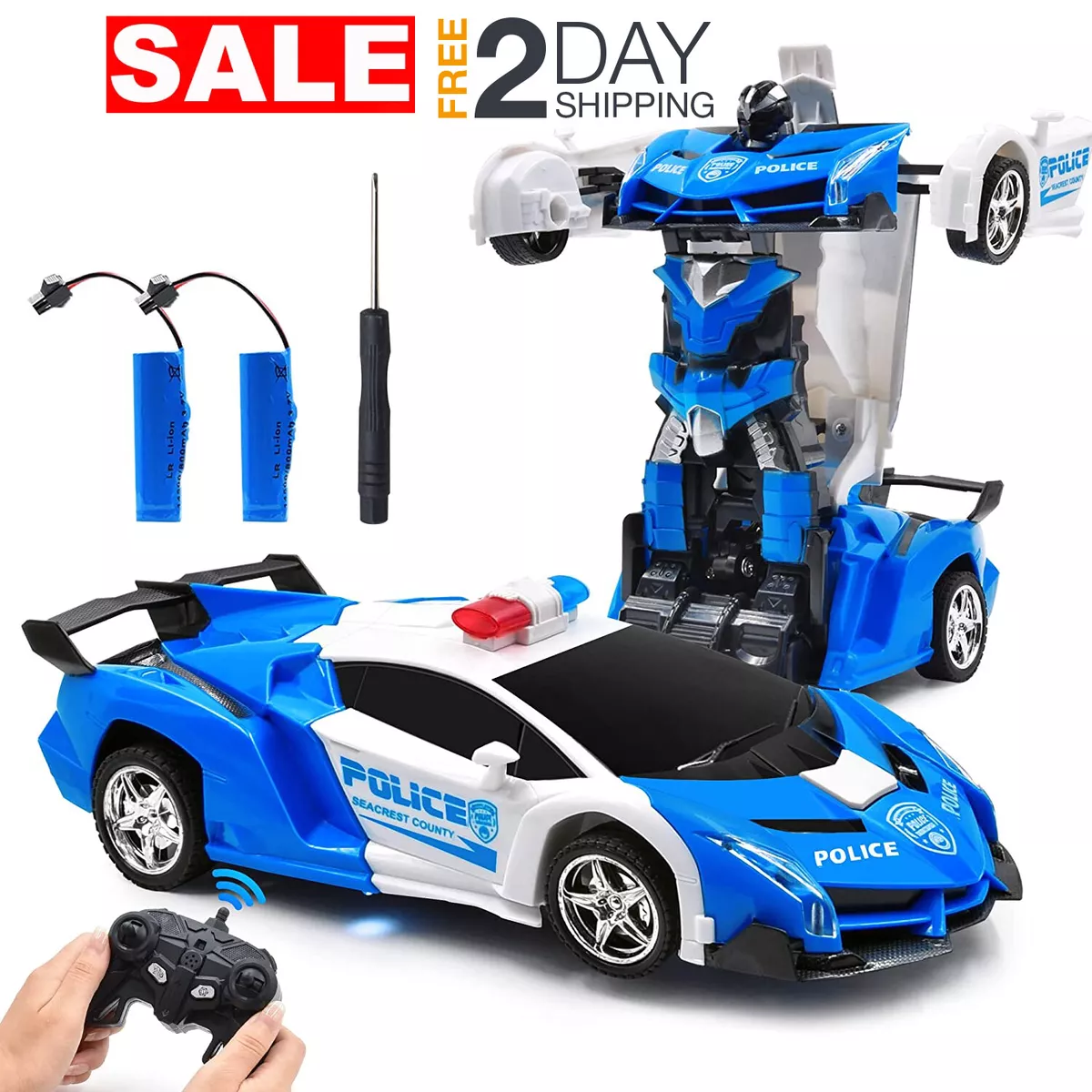 Percibir derrocamiento Recepción Carros A Control Remoto RC 1:18 Robot Policia De Transformer Juguetes Para  Niños | eBay