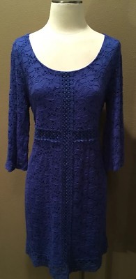 Alfani OX Blue Lace Scoop Neck Luxe Dress W Three-Quarter Sleeves | eBay Alfani OX Blue Lace Scoop Neck Luxe Dress W Three-Quarter Sleeves | eBay