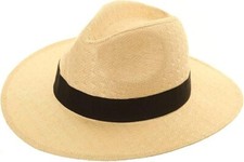 Unisex Straw Summer Fedora,Panama  Sun HAT with Wide Black Band and Wider brim