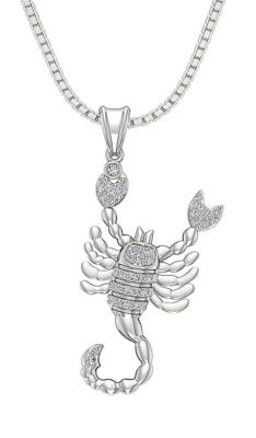 Skorpion Sternzeichen Anhänger Halskette SI1 G 0,25ct runder Diamant 14K Weißgold
