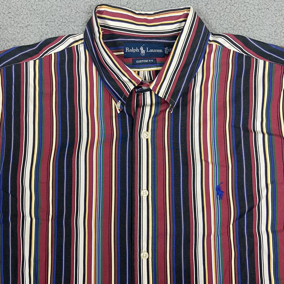 Camisa Ralph Lauren De Colección Para Hombres XL Azul Multicolor Rayas Ajuste Personalizado 17 1/2 Foto 2 de 4