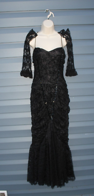 blue dress for baby girl Elegant Lace Black Evening Dress with Gloves SF017 – DreamyVow