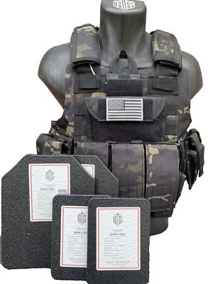 GREEN2 TACTICAL Black Multicam Tactical Vest Plate Carrier W/ (2) 8x10 Curved/ Side Plates