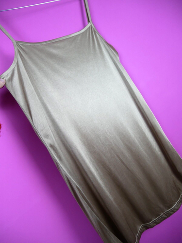 Beige Shiny Slip Cami 90s 2000s Y2K Strappy Mini Short Dress Small M 10 12 - Picture 8 of 14