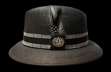 Mens Black Aztec Raiders center crease Lowrider  hat fedora Derby  Chicano