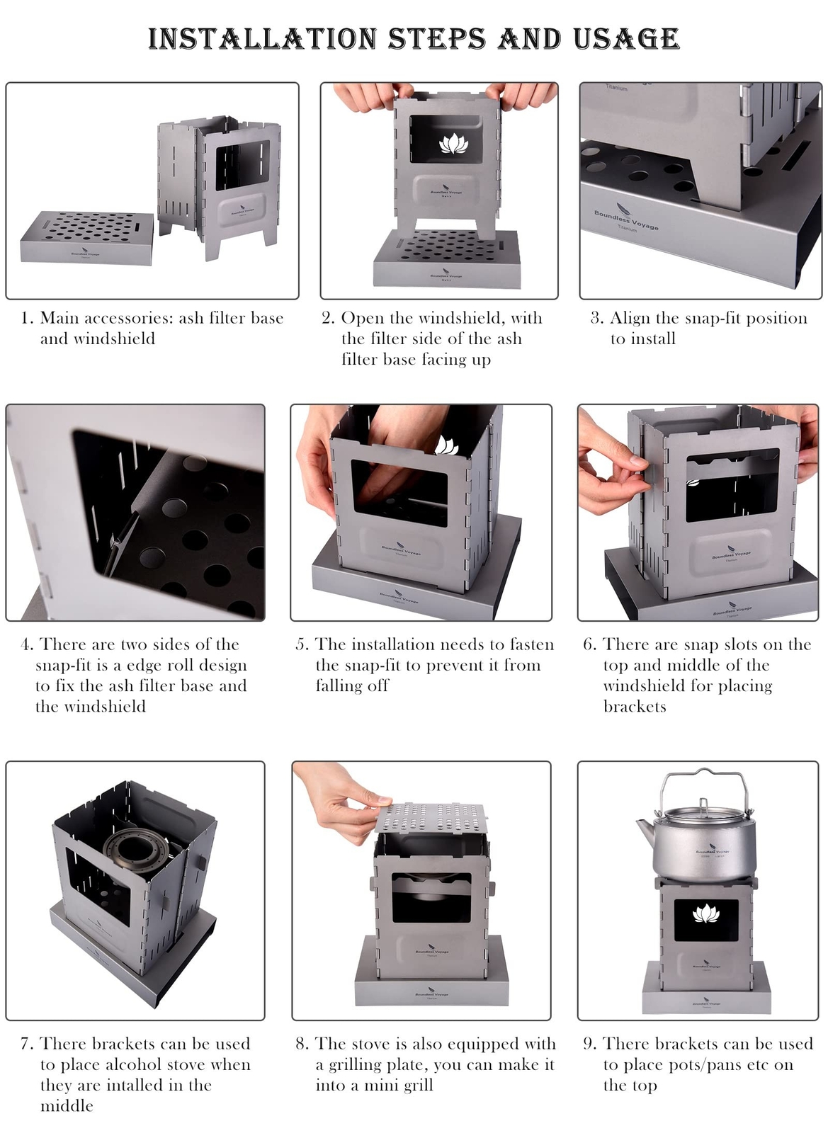 Boundless Voyage Titanium Folding Wood Stove Backpacking Stove with Pot Brack...