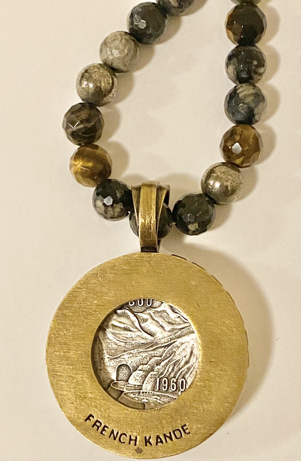 French Kande Chardon Mix Fluer de Lys Necklace Tigers Eye New With Tags